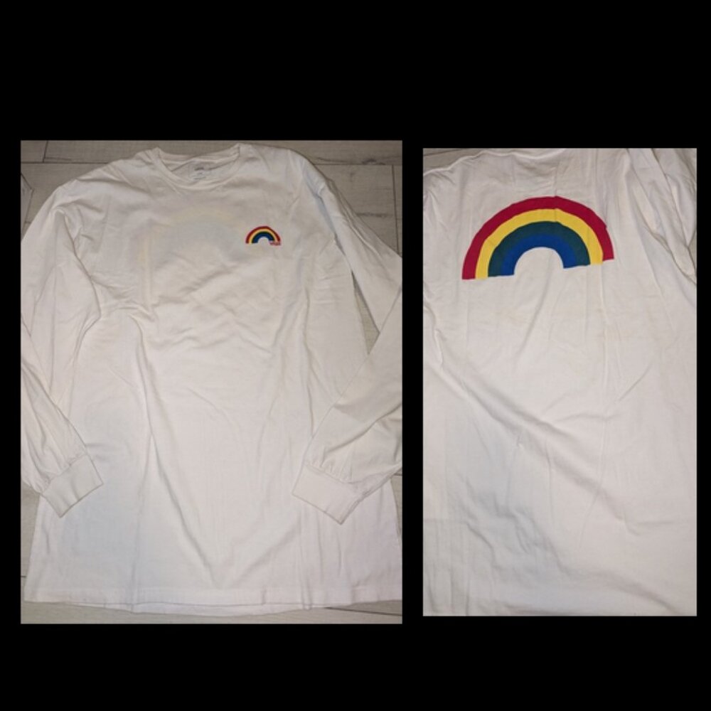 Mens VANS White LS Rainbow T Shirt Size L